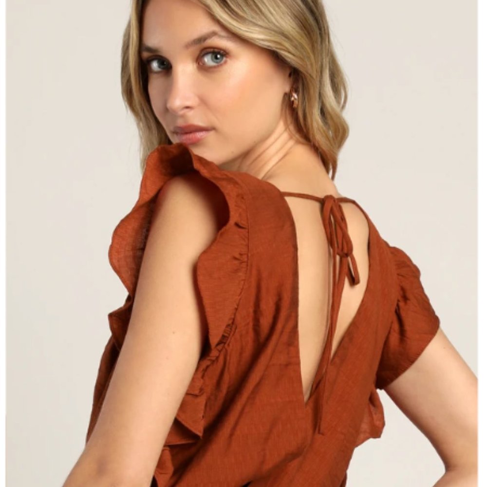 Smile Awhile Rust Red Ruffled Surplice Bodysuit - Picture 7 of 9
